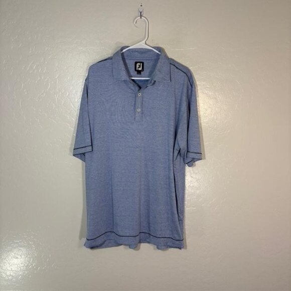 FootJoy Polo Shirt Mens Large Blue Stripe Performance Golf Stretch Short Sleeve - Picture 1 of 7